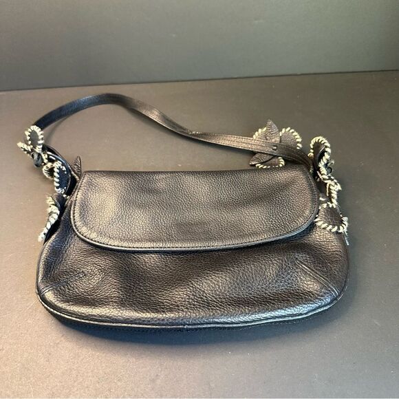 Antonio Melani Black Leather Floral Embellished Bag - Picture 1 of 6